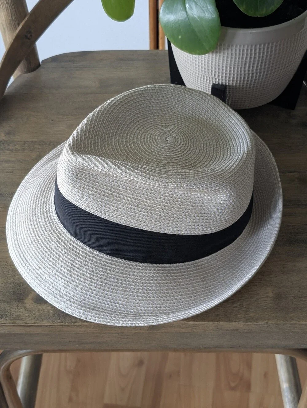 Eric Javits Classic Squishee Straw Packable Fedora Sun Hat Cream/Black - Picture 14 of 16